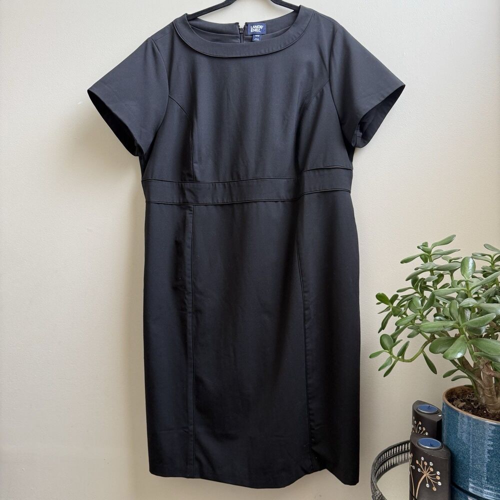 Lands End Womens Washable Wool Blend Piped Sheath Dress Career Black Size 18W